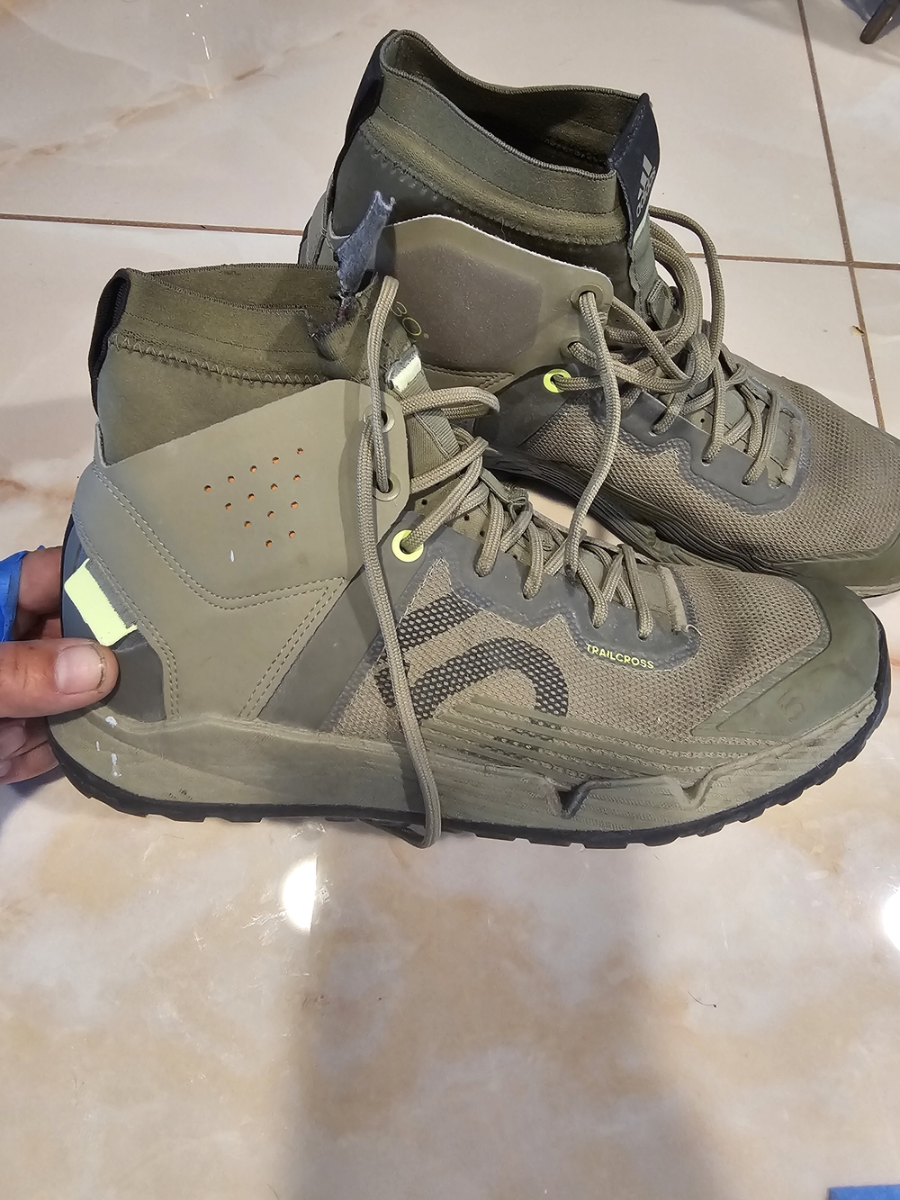 adidas Trailcross Mid Men's Hiking Shoes - Olive Green with Neon Accents